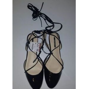 Zara Black lace up ballet Flats 7.5 38